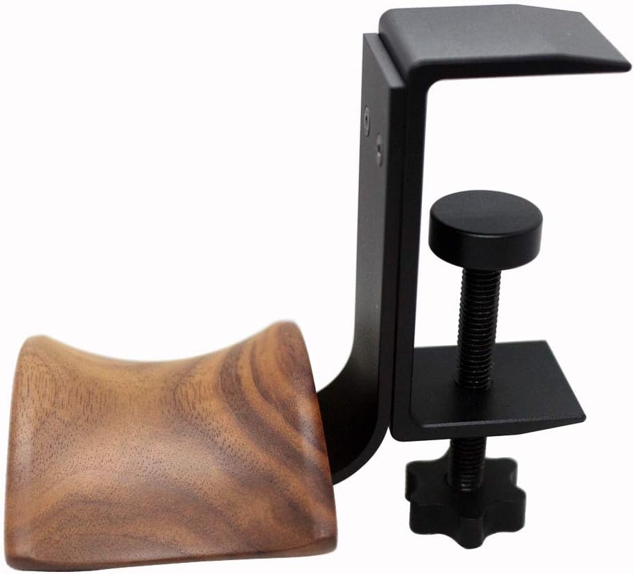 YANGMEI Under-Desk Mount Headphone Hanger Holder Headset Stand Walnut Wood Headphone Rack Hook Desk Tabletop Tape Under-Desk Mount Headphone Hanger Holder for Audio,Studio & Gaming Headphones