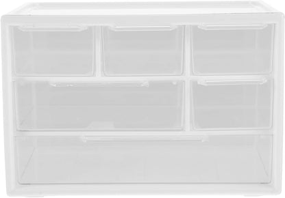 Small Drawer Organizer for Desk, 7.1" x 3. 8" x 4.6" Mini Desktop Drawer Organizer with 9 Clear Drawers, Plastic Desktop Craft Storage Box for Desk Office School Home (White)