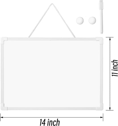 Double Sided Mini Dry Erase Board, 11" x 7" Hanging Whiteboard for Wall, Magnetic Small White Board with Marker (Built-in Eraser) for to-Do Lists, Home School Office