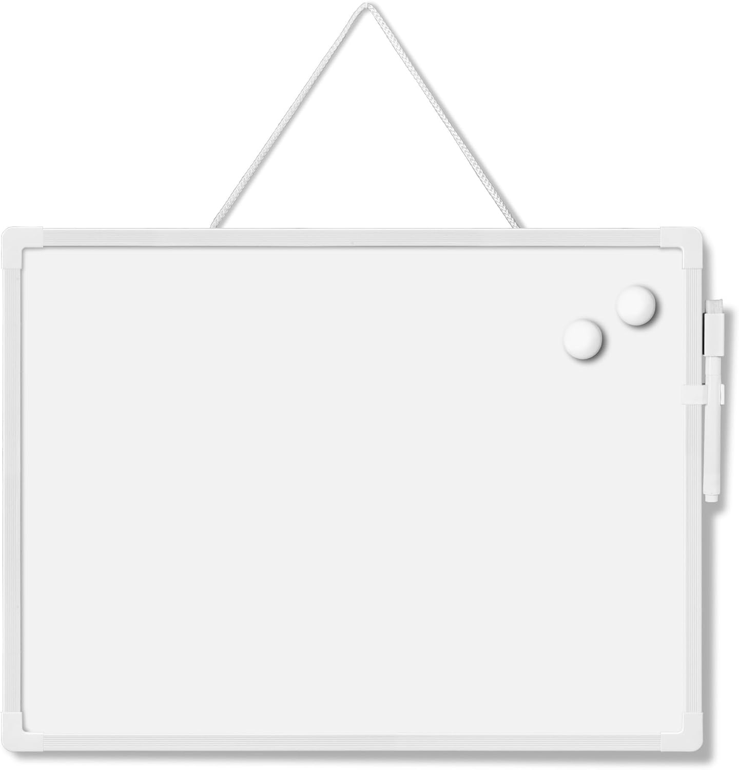Double Sided Mini Dry Erase Board, 11" x 7" Hanging Whiteboard for Wall, Magnetic Small White Board with Marker (Built-in Eraser) for to-Do Lists, Home School Office
