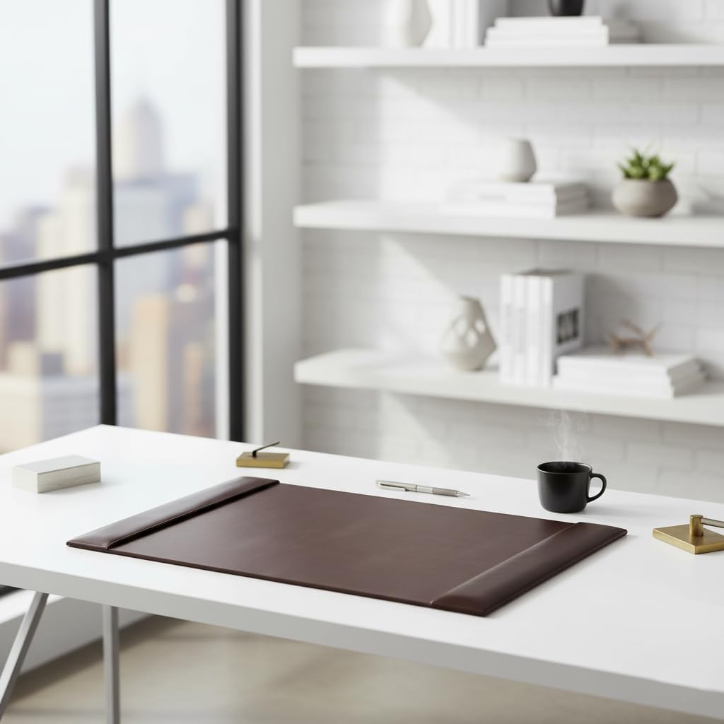 DACASSO Bonded Leather Desk Pad with Side Rails - Luxury Leather Desk Blotter for Writing - Padded Executive Desk Surface Protector - ( Burgundy, 30” x 18”)