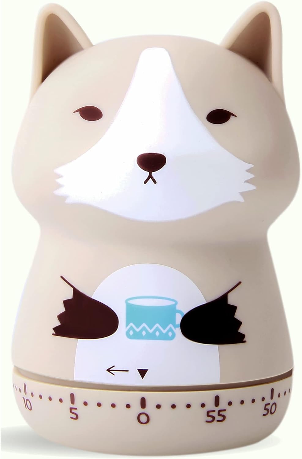 Mechanical Kitchen Timer - Cute Animal Wind Up 60 Minutes Manual Countdown Timer for Kids, Classroom, Home, Study and Cooking - Grey Raccoon