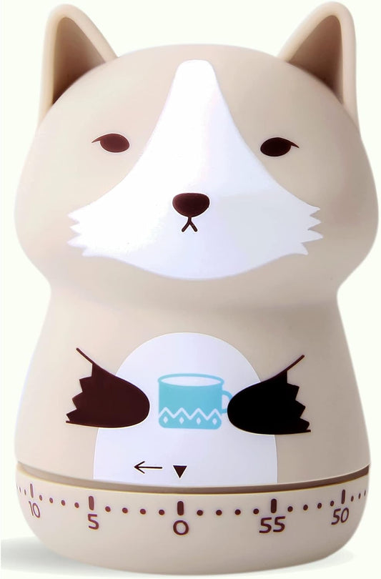 Mechanical Kitchen Timer - Cute Animal Wind Up 60 Minutes Manual Countdown Timer for Kids, Classroom, Home, Study and Cooking - Grey Raccoon
