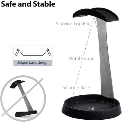 Avantree HS102 - Metal & Silicone Headphone Stand Hanger with Cable Holder, Black Desk Earphone Mount Rack, Fancy Music Studio Accessories