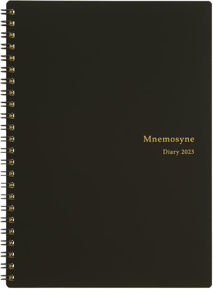 Maruman Mnemosyne Lined Notebook- Vertical A5, 5.83" x 8.27", 70 Sheets / 140 Pages, 7mm College Ruled With Center Line Journal, Perforated Pages & Wire-Bound to Lay Flat, Black, Made in Japan - Colors B