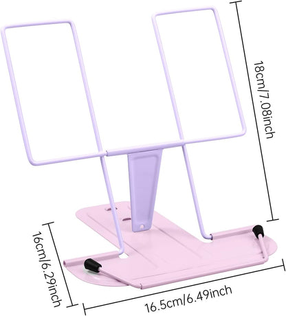 Metal Book Stand for Desk, Adjustable Reading Rest Book Holder, Portable Cookbook Documents Holder, Sturdy Typing Stand for Recipes Textbooks Tablet Music Books with Page Clips (Green)
