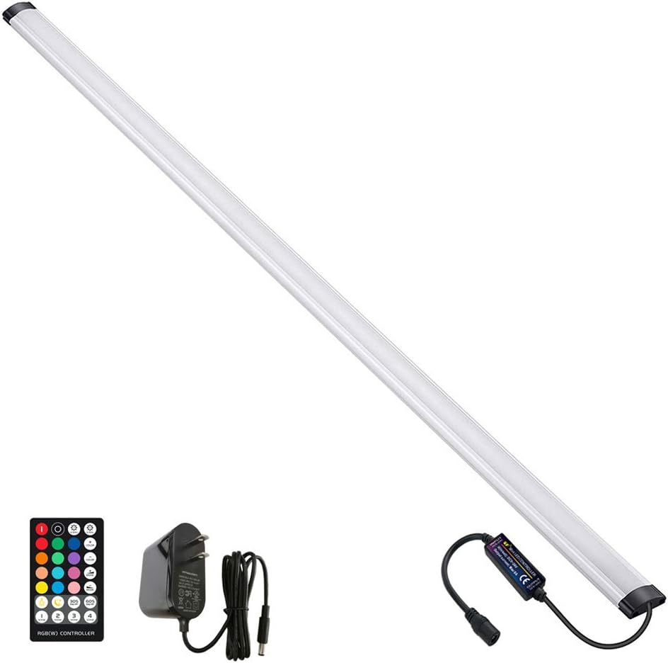 Dimmable Under Cabinet Lighting, RGB LED Light Bar, RF Remote Control Lamp, Multicolor Under Counter Lights for Desk, Room, Cupboard, Hallway, Shelf, Closet (24 Inch)