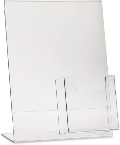 SOURCEONE.ORG Deluxe Clear Acrylic Slant Back Sign Holder Premium 8.5 x 11 Inches with Trifold Brochure Pocket