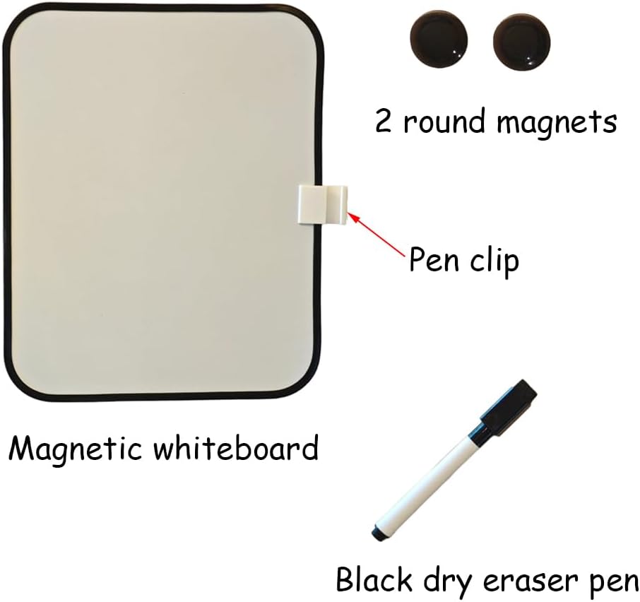 Small Dry Erase Board，Fridge Whiteboard，6" X 8" with Dry Erase Markers Magnetic and 2 Magnets，Mini Whiteboard for Office Door，School Lockers（White）
