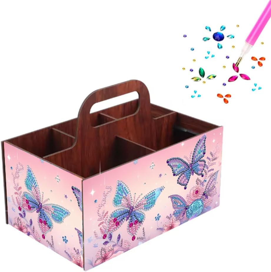 LSQFS DIY Diamond Painting Storage Box, Wooden Multi-Grid Organizer with Handle, Portable Desktop Caddy for Art Kits, Craft Tools, Makeup Brushes, Stationery Home Office