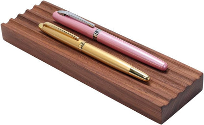 PH PandaHall Wooden Pen Tray 5 Groove Pens Holder 7.8x2.3x0.7inch Wave Pen Display Stand Rectangle Brown Desk Organizer Fountain Pens Holder for Home Office School Stationary Storage Supplies