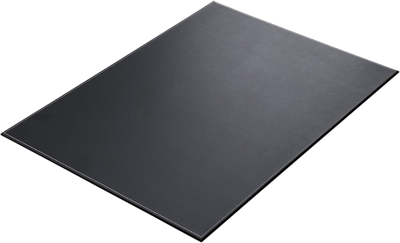 KINGFOM Ultra-Smooth PU Leather Desk Pad & Mat Office Desk Drawing & Writing Board A3/ A4 File Paper Clip Table Protector Mat on Top Large 24''x18'' (Black)