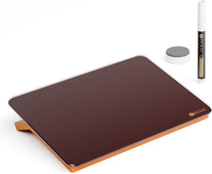 YEOUX Glass Desk Whiteboard with Reversible Wood Stand, Desktop Small White Board, Reusable Mini Dry Erase Board 6.7"x9.5" for Office, Home, School, Marker&Eraser Included