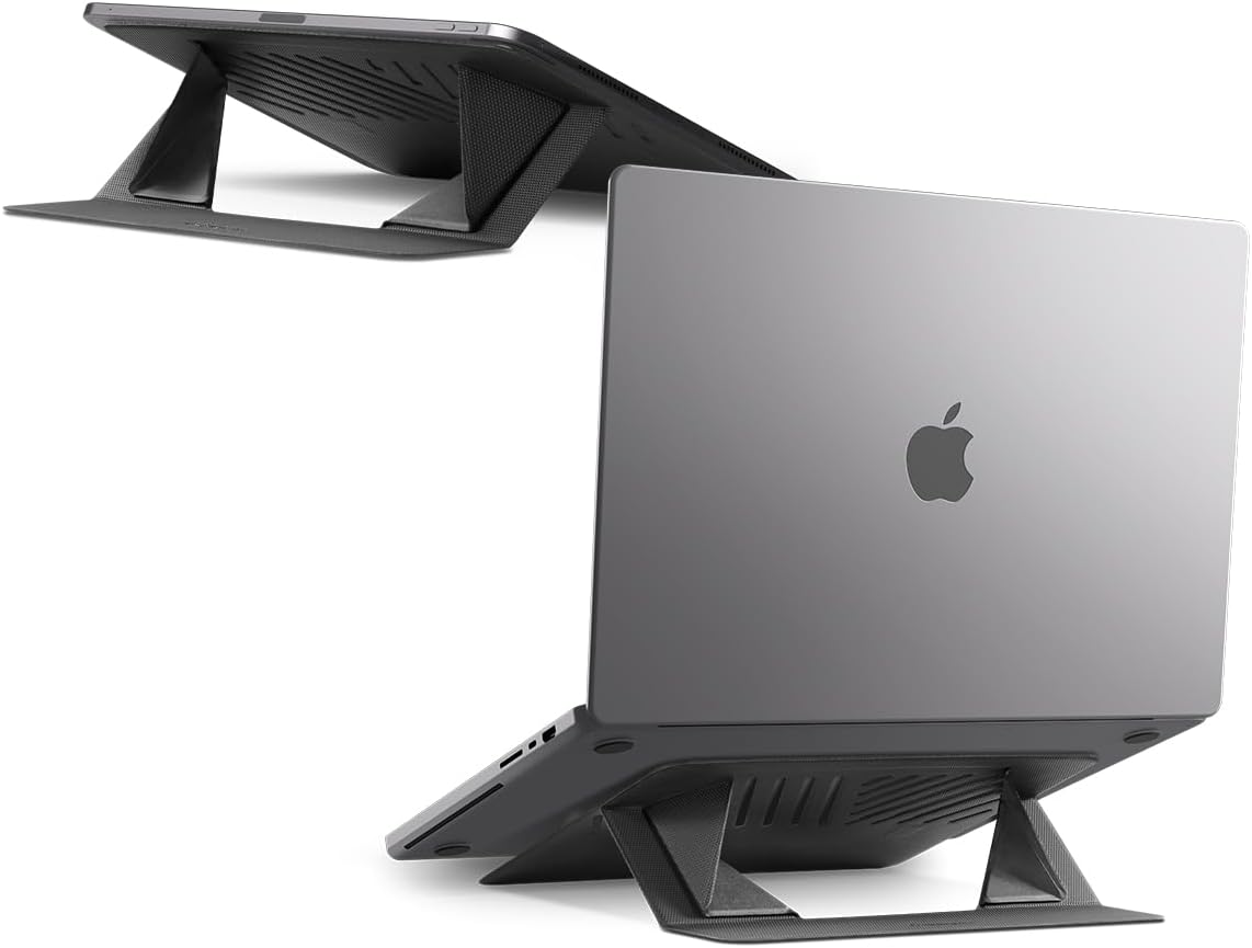 Spigen Slim Fold Portable Laptop Stand Keyboard Riser Foldable Ergonomic Angle Lift Anti-Slip Compatible with MacBook Neo, MacBook Air, MacBook Pro 11"-16" and iPad/Air/Pro and More - Black (LD201-S4)