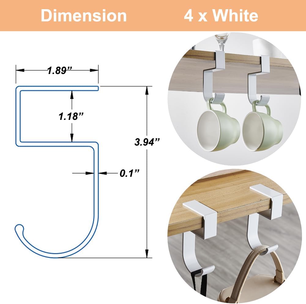 4Pcs Students' Desk Hook Nail Free Clamp-On Under Desk Schoolbag Hook Women's Bag Handbag Headphone Hanger Backpack Hook and Purse Holder - Suitable for under 3cm/1.18 inch Thick Plate（2Gray+2Black)