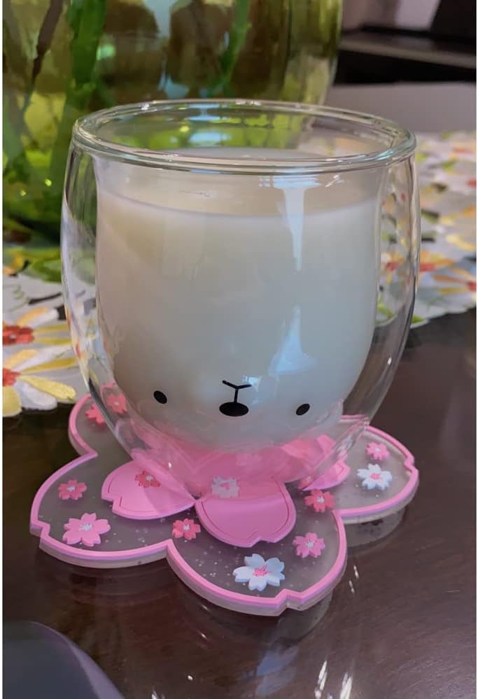 Sakura Coffee Cup Mat Kawaii Coaster 2PCS Cute Cherry Blossom PVC Home Tea Mug Pink Flower Pattern Anti-Skid Pot Bowl Pad Placemat for Desk Drink Table Decor Kawaii Accessories (Small)