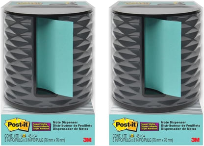 Post-it Note Dispenser, Vertical Design, Pop-Up Notes, Black with Grey Geometric Pattern, 1 Aqua Splash 3 in x 3 in Super Sticky Note Pad