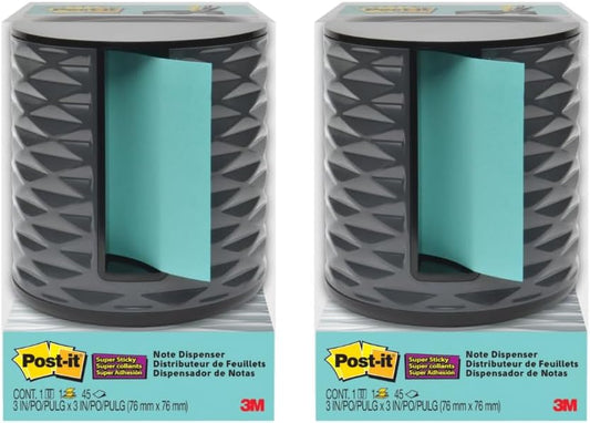 Post-it Note Dispenser, Vertical Design, Pop-Up Notes, Black with Grey Geometric Pattern, 1 Aqua Splash 3 in x 3 in Super Sticky Note Pad