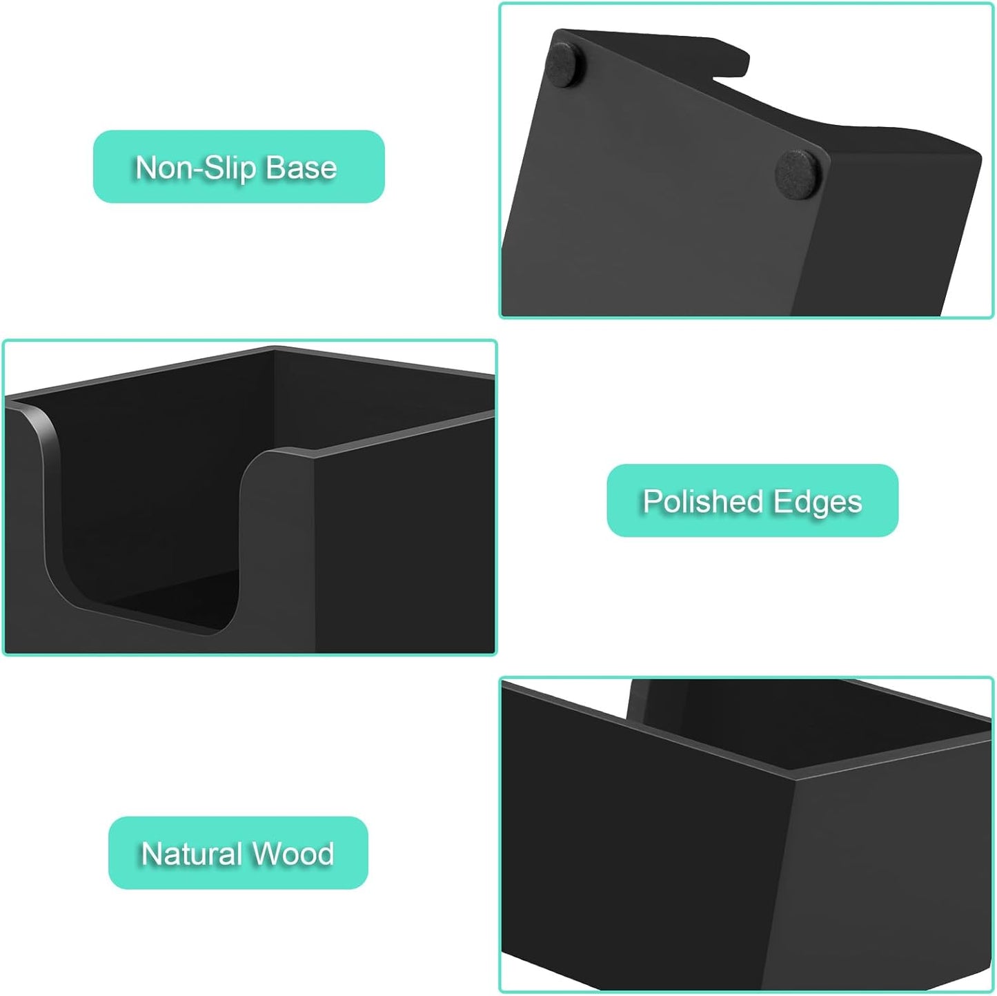 Bivvclaz Wood Sticky Note Holder, 3 x 3 Inch Post It Note Dispenser for Office Desk Accessories, Self Stick Note Pad Holder, Memo Pad Holder Dispenser Organizer for School Office Desk Supplies, Black