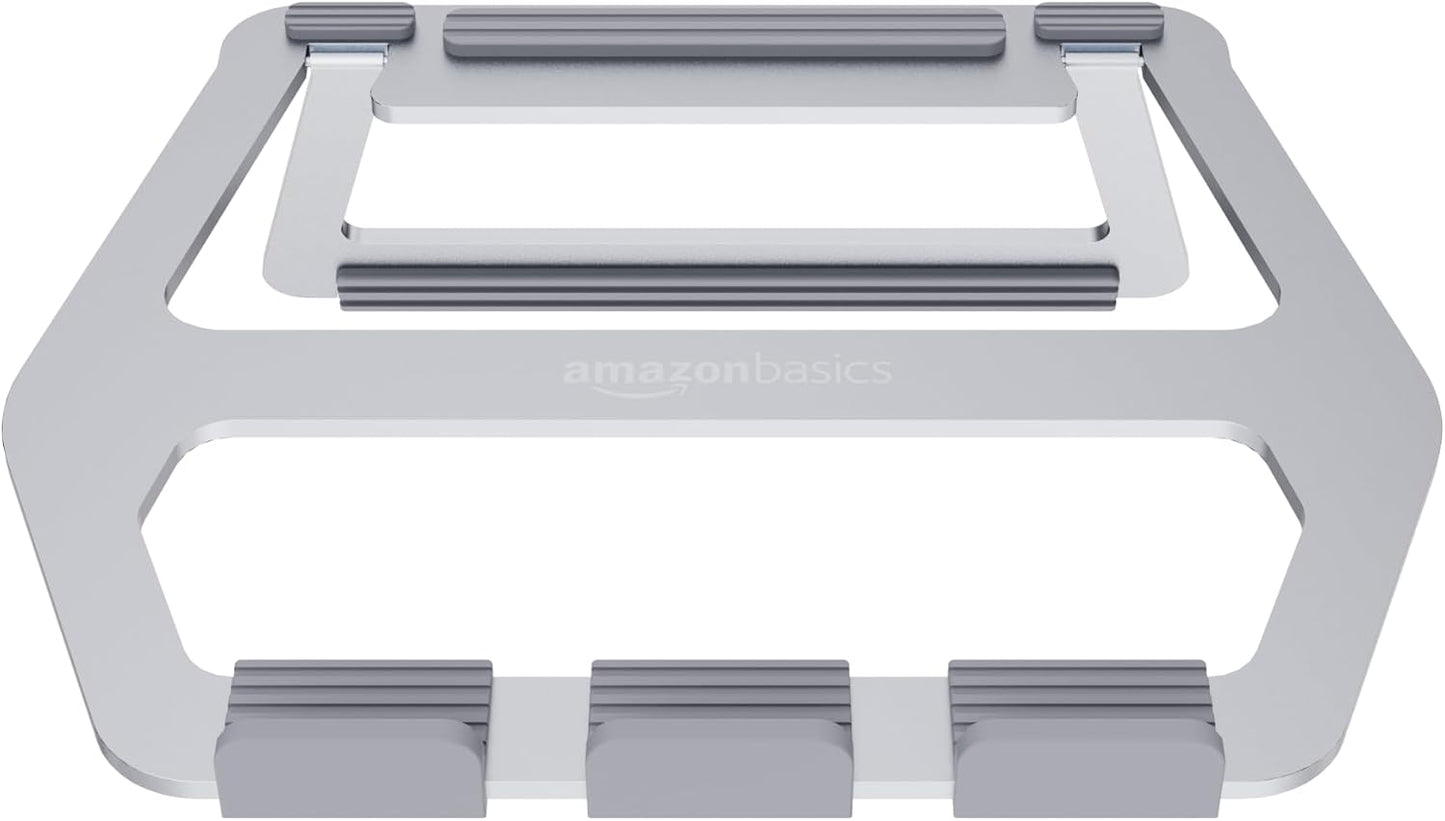 Amazon Basics Aluminum Portable Foldable Laptop Stand with Ventilated Cooling, Anti-Slip Design, Travel-Friendly, for Laptops up to 13", Black