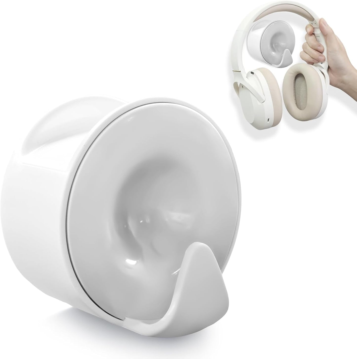 Headphone Holder Wall Mounted, Under Desk Adhesive Headphone Hook, White Gaming Headset Stand Hanger for Desk with Cable Hook, Fits Slim On-Ear & Over-Ear Headphones| Headband Width Up to 30mm