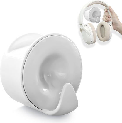 Headphone Holder Wall Mounted, Under Desk Adhesive Headphone Hook, White Gaming Headset Stand Hanger for Desk with Cable Hook, Fits Slim On-Ear & Over-Ear Headphones| Headband Width Up to 30mm