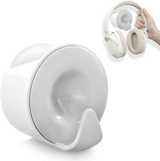 Headphone Holder Wall Mounted, Under Desk Adhesive Headphone Hook, White Gaming Headset Stand Hanger for Desk with Cable Hook, Fits Slim On-Ear & Over-Ear Headphones| Headband Width Up to 30mm