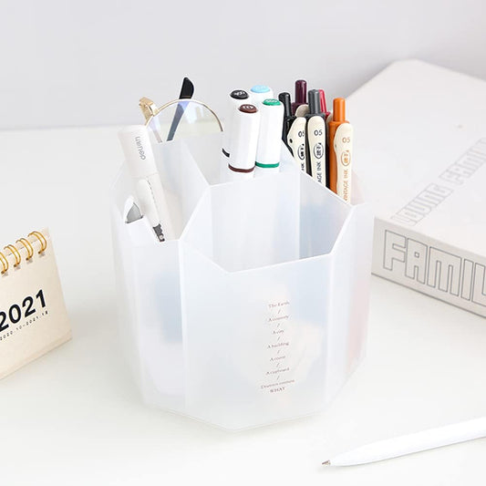 Desktop Organizer with Pencil Holders, Office Accessories Caddy, School Supplies Organizer for Pen, Colored Pencil, Art Brushes, 5 Compartments, White , Gift for Teachers, Classmates, and Friends