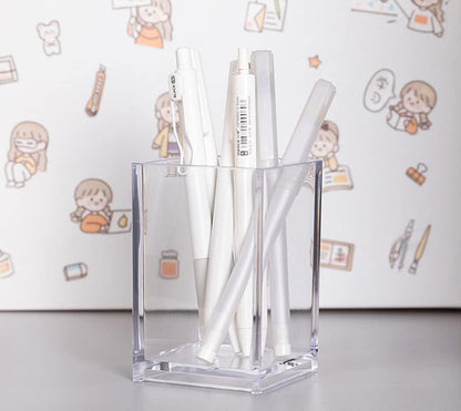 HSYMQ Clear Acrylic Pencil Pen Holder Cup, Clear Makeup Brush Holder, Acrylic Desk Accessories, Stationery Organizer for Office Desk Accessory