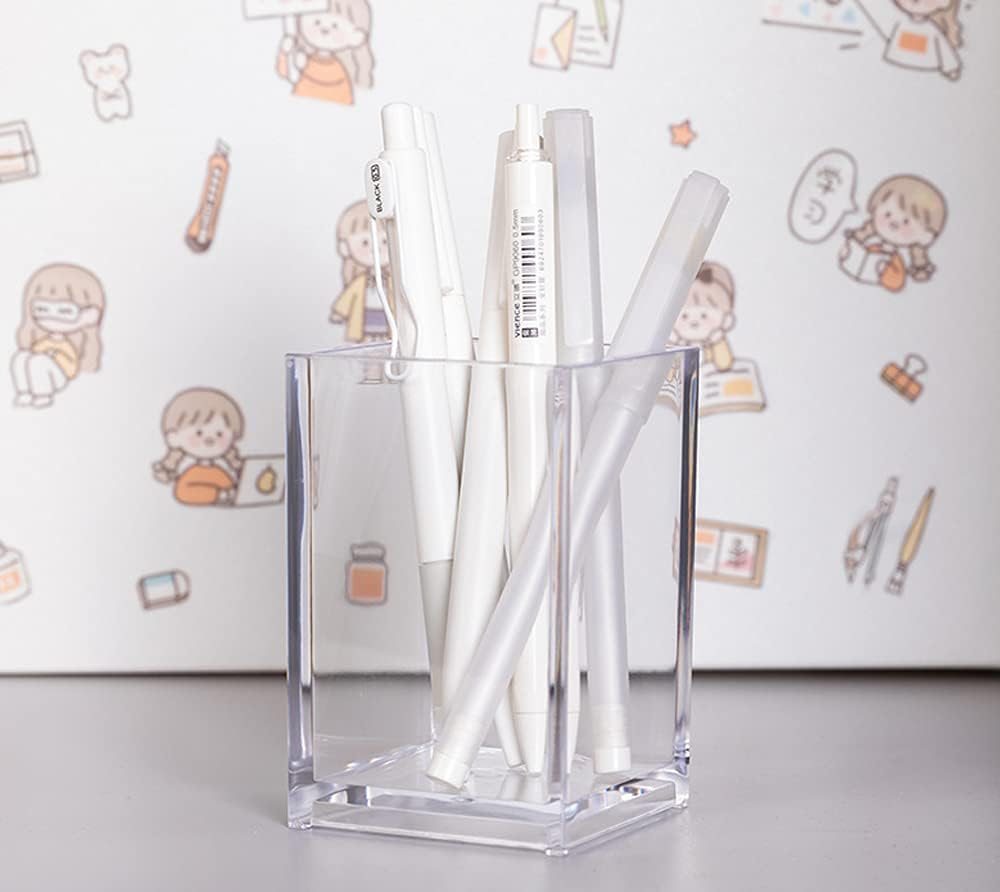 HSYMQ 2 Pack Clear Acrylic Pencil Pen Holder Cup, Makeup Brush Holder Acrylic Desk Accessories