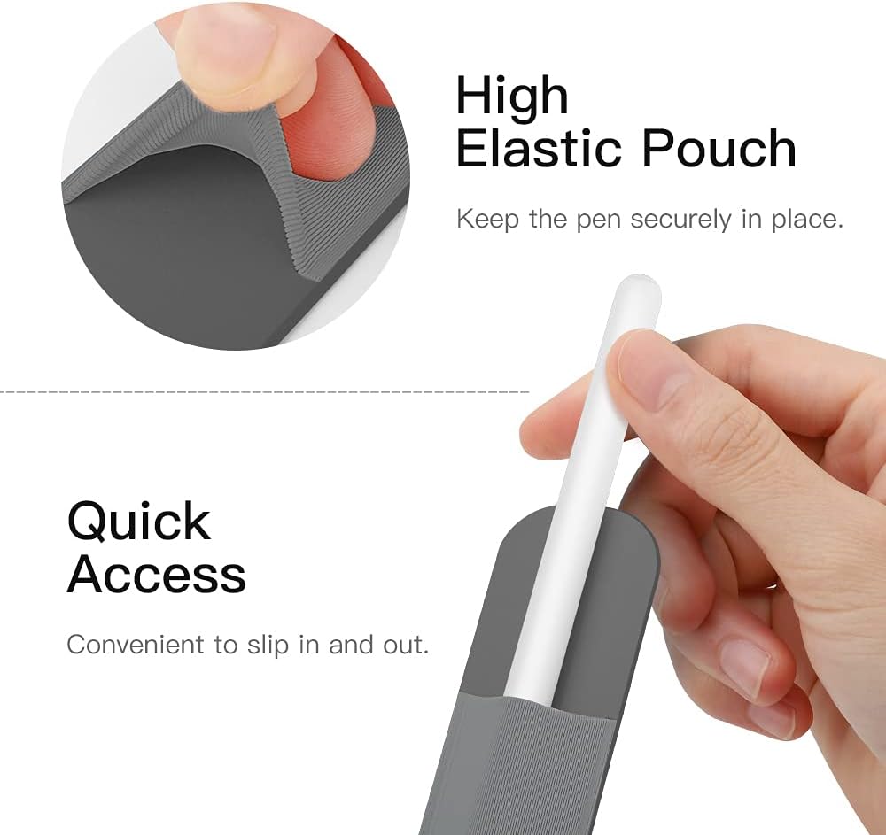 MoKo Pencil Holder Sticker Fit Apple Pencil Pro, Apple Pencil (USB-C), iPencil 1st/2nd Generation, Elastic Pencil Pocket Pouch Adhesive Sleeve Attached to iPad Case for Stylus Pens,Black
