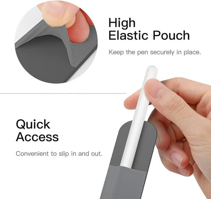 MoKo Pencil Holder Sticker Fit Apple Pencil Pro, Apple Pencil (USB-C), iPencil 1st/2nd Generation, Elastic Pencil Pocket Pouch Adhesive Sleeve Attached to iPad Case for Stylus Pens,Black