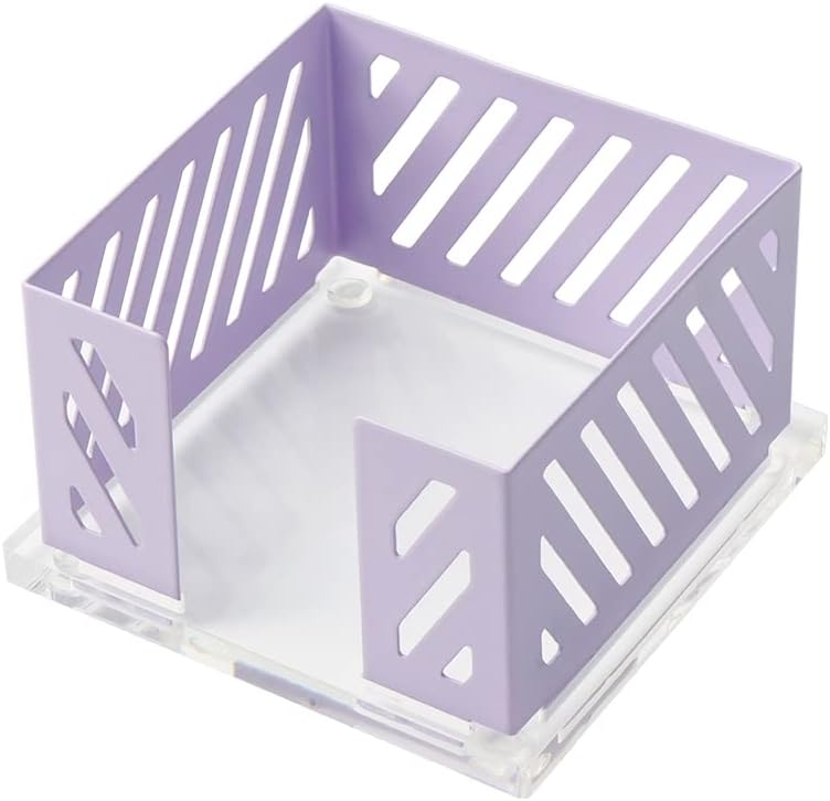 Sticky Note Holder Memo Pad Cube Dispenser 3.5 x 3.5Inch Notepad Holder Acrylic Base Purple Metal Mesh Desk Organizer for Home Office Supplies (Purple Memo Pad Holder)