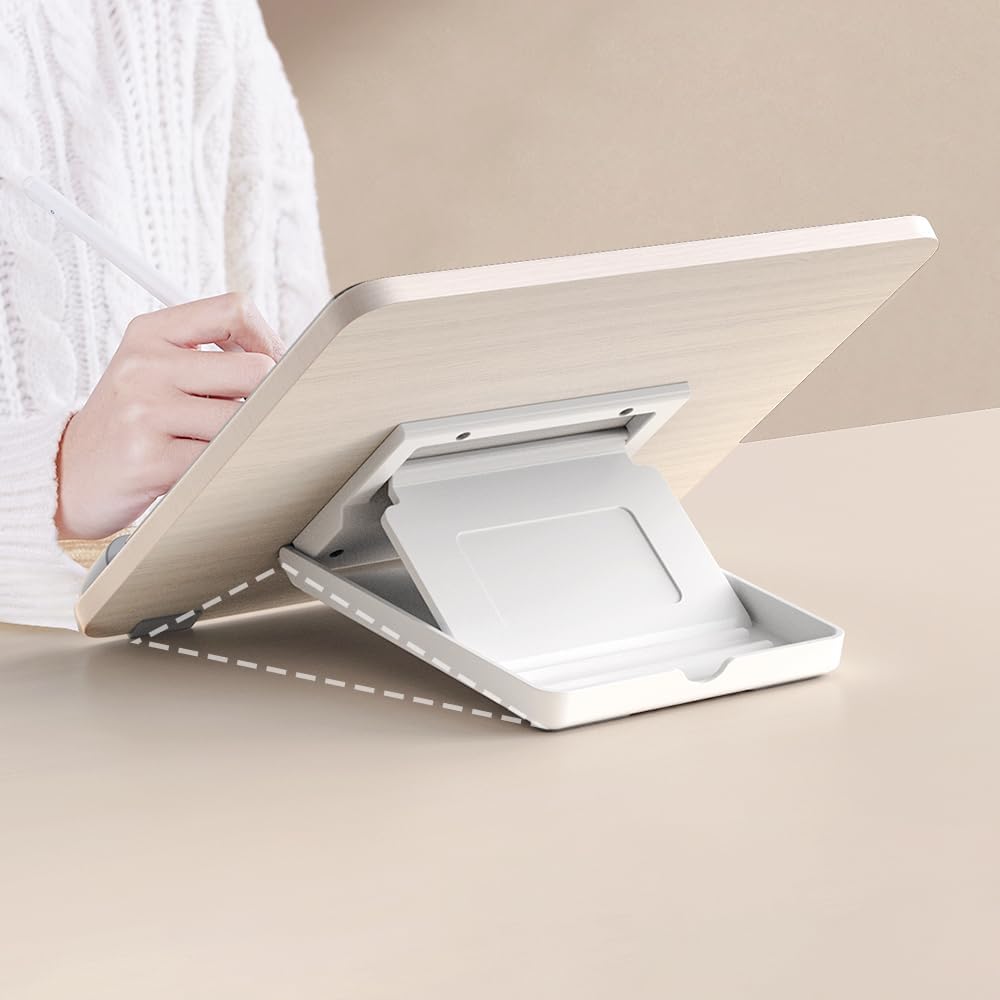 Chapter Seven Tablet Holder Wood Stand,Wooden Laptop Tablet Multi-Function Stand - Adjustable Height Portable Computer Drawing Writing Board Holder, for iPad Pro 12.9/11,Air,Mini and More