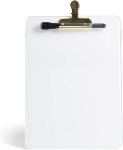 U Brands Glass Dry-Erase Desktop Easel, Tempered Glass, Gold Metal Stand, Removable Clip