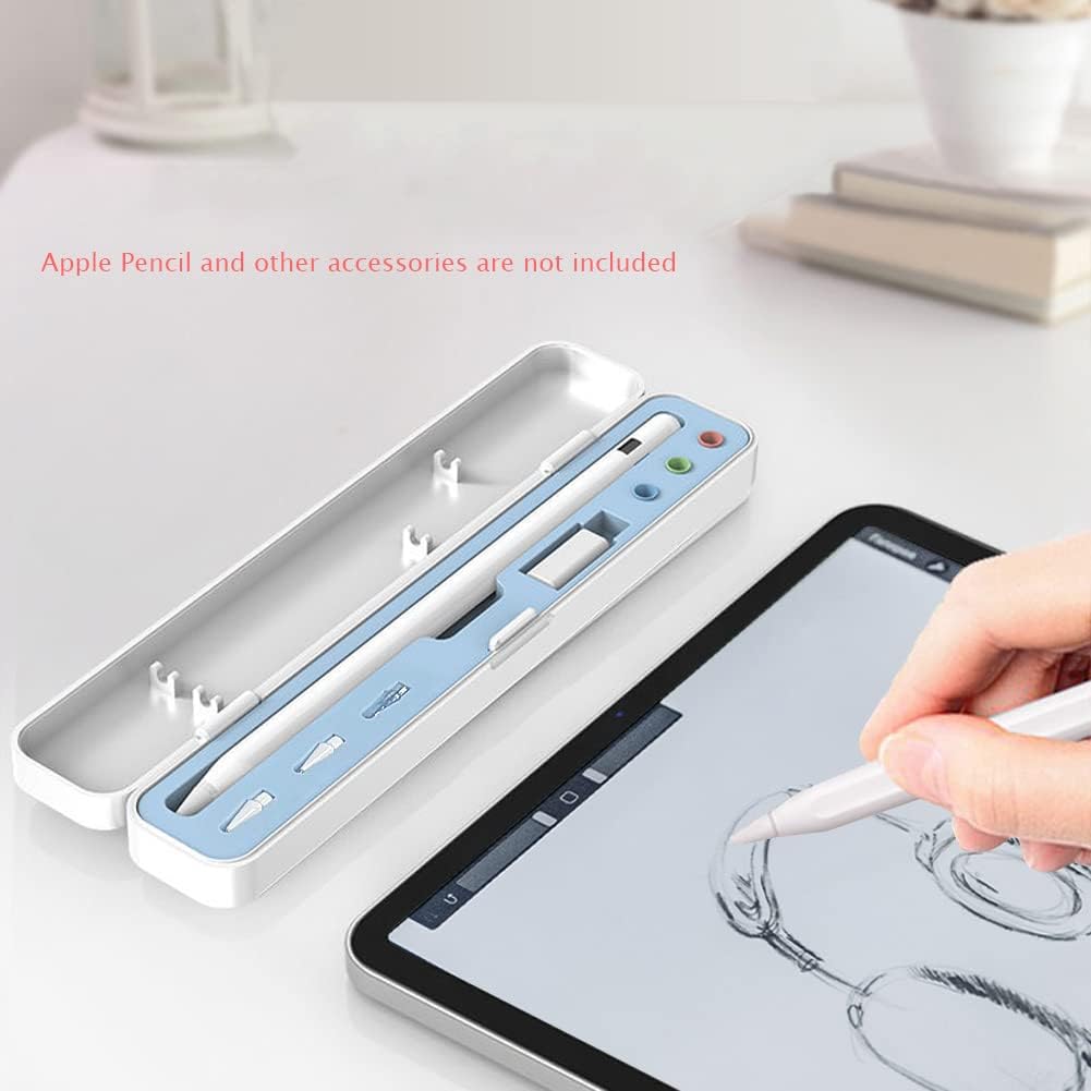 SIXFU Case for Apple Pencil, Storage Case Design for Apple Pen 2nd/ 1st, iPad Pencil Accessories Charging Cable Case for Stylus Pen(White+Pink)