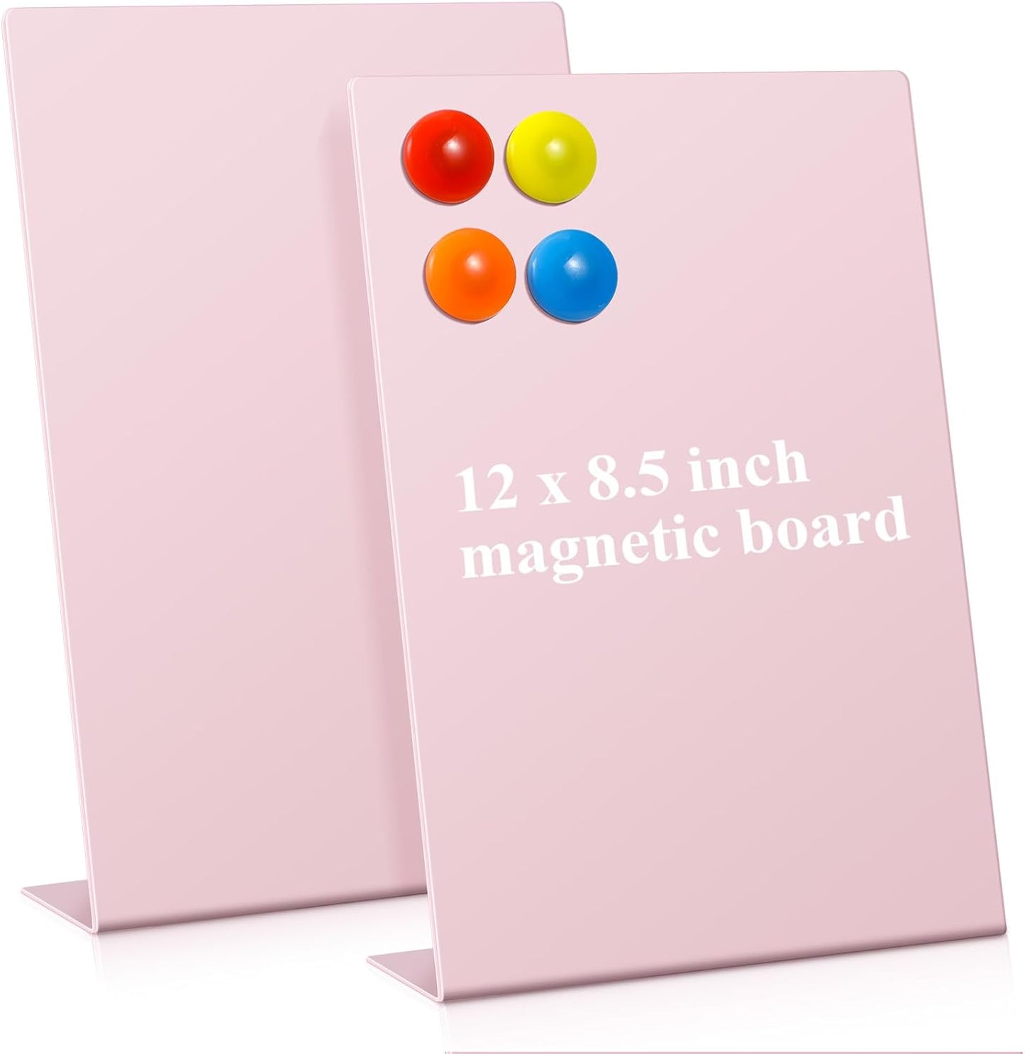 Shimeyao 2 Pcs Pink Magnetic Bulletin Board for Tabletops with 8 Magnets 10x7 Inch Memo Display Easel Stand for Home Office School Kitchen Table Supplies (Arched)