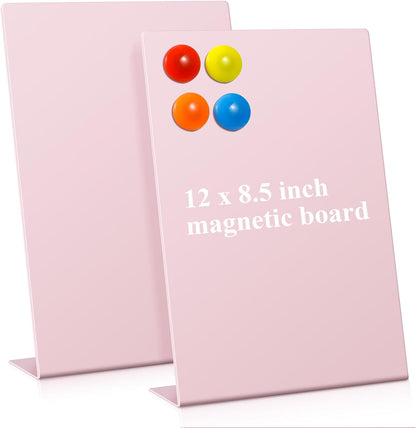 Shimeyao 2 Pcs Pink Magnetic Bulletin Board for Tabletops with 8 Magnets 10x7 Inch Memo Display Easel Stand for Home Office School Kitchen Table Supplies (Arched)