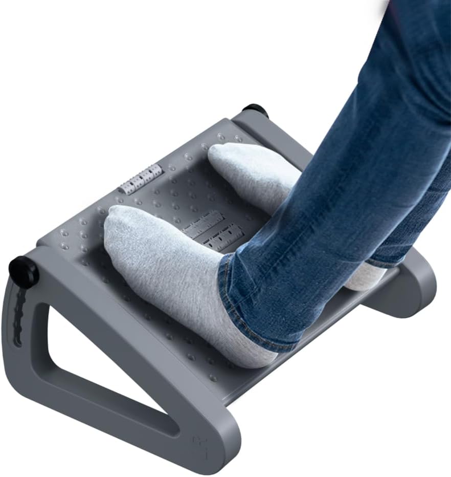 Foot Rest for Under Desk at Work - Six Heights Adjustable Under Desk Footrest - Ergonomic Foot Stools for Under Office Desks - Desks Foot Rest with Massage Rollers - Leg Rest for Chair (Black)