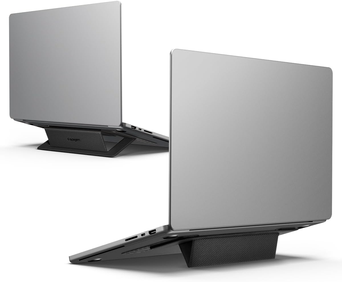 Spigen Slim Fold Portable Laptop Stand Keyboard Riser Foldable Ergonomic Angle Lift Anti-Slip Compatible with MacBook Neo, MacBook Air, MacBook Pro 11"-16" and iPad/Air/Pro and More - Black (LD201-S4)