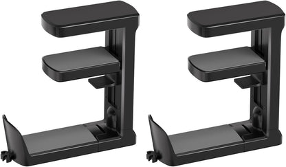 Headphone Hook - Adjustable Clamp-on Headphone Holder, Under Desk Gaming Headset Holder Mount Hook with Rotating Clamp (Black)