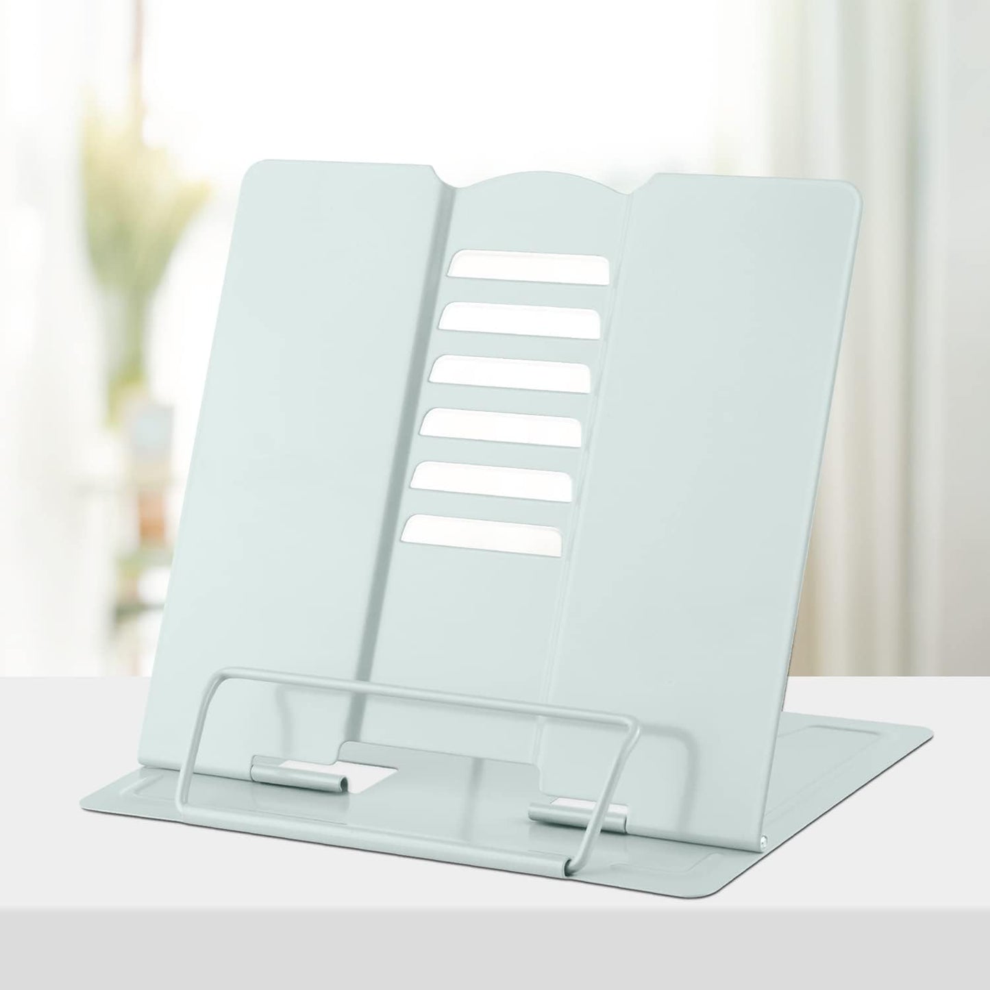 Honagu Book Stand Metal Desk Book Holder, Book Holders for Reading Hands Free, Adjustable Cookbook Documents Holder, Portable Bookstand for Music Books, Textbook, Recipe, Tablet, Ipad (Black)