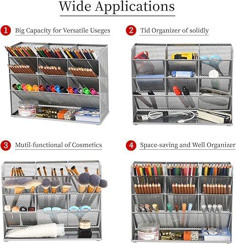 Marbrasse Mesh Desk Organizer, Multi-Functional Pen Holder, Desktop Stationary Organizer, Storage Rack for School Home Office Art Supplies (Mesh Pen Holder)