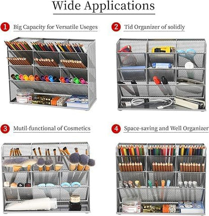 Marbrasse Mesh Desk Organizer, Multi-Functional Pen Holder, Desktop Stationary Organizer, Storage Rack for School Home Office Art Supplies (Mesh Pen Holder)
