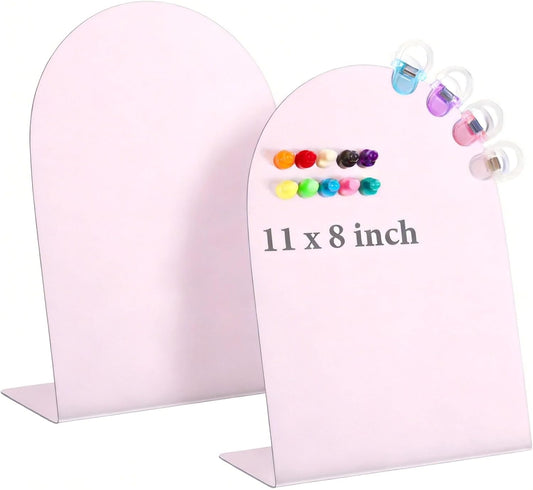2 Pack Purple Magnetic Display Board, 11 × 8" Metal Desktop Magnet Bulletin Board, Anti-Slip Arch Memo Message Photo Display Board for Organized Space at Home, Office, Dorm, Store Table