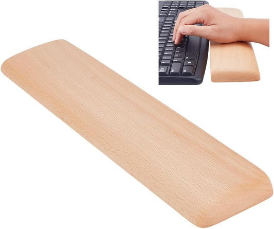 AHANDMAKER Wood Keyboard Wrist Rest 87 Key Wooden Wrist Rest Ergonomic Rest for Computer Keyboard Ergonomic Desk Pad Gaming Office Home Desk Decor, Blanched Almond