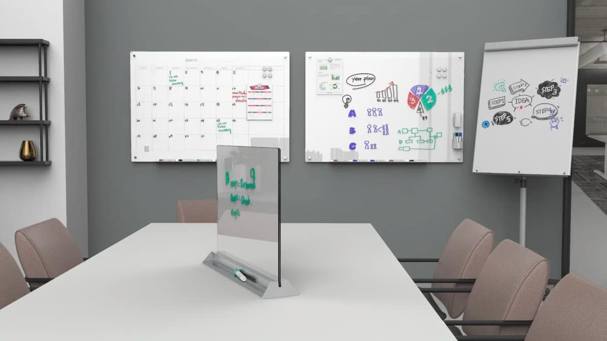 Audio-Visual Direct - Glass Desktop Computer Keyboard Whiteboard Notepad Set, Black (Includes Neon Marker, Eraser & Sticky Notes)