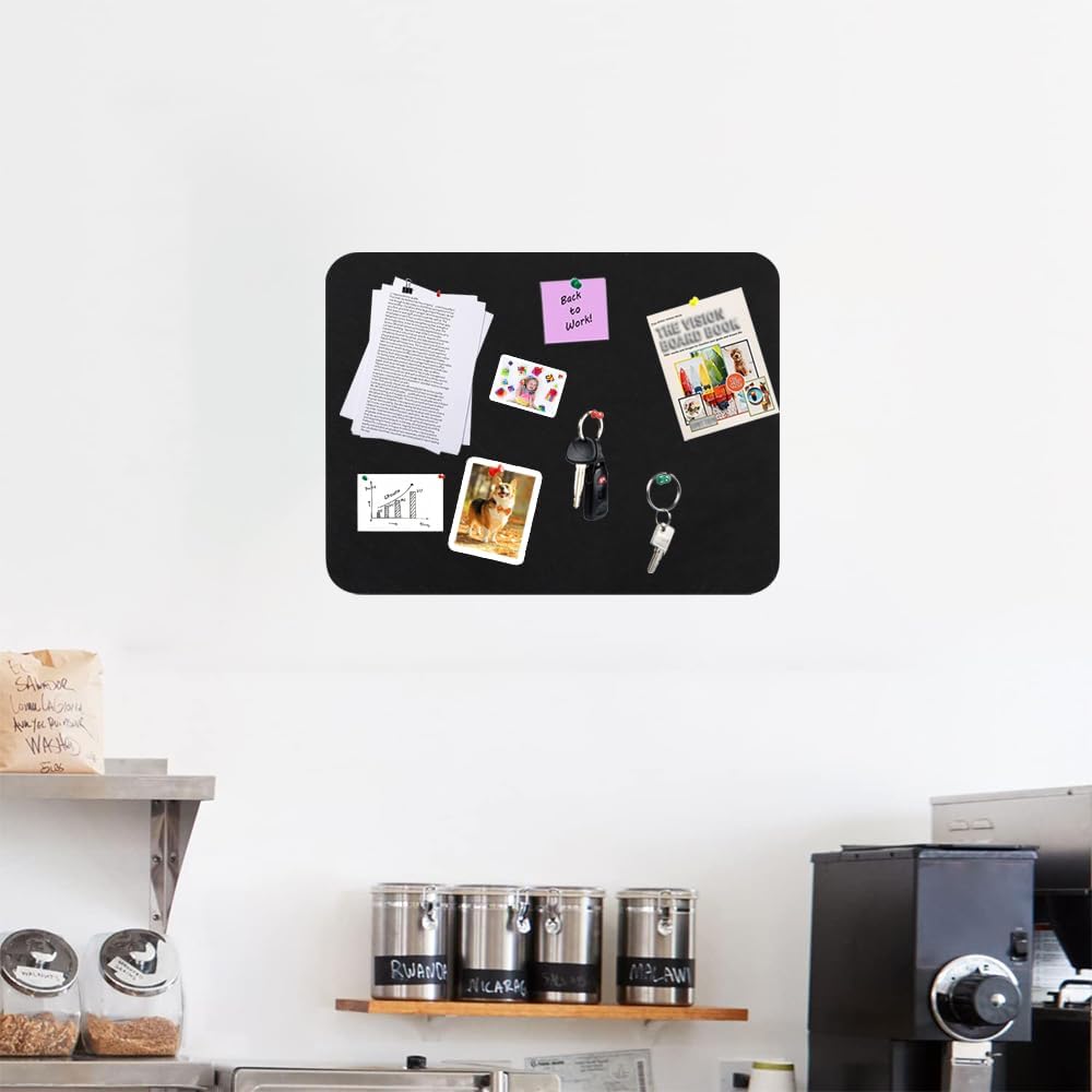 Vuzvuv Black 28"x16" Large Cork Board with 50 Push Pins & Sticky Notes, Self-Adhesive Bulletin Board for Wall, Felt Pin Vision Board for Paste Notes,Schedules Offices Home