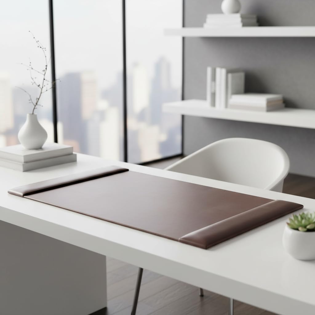 DACASSO Bonded Leather Desk Pad with Side Rails - Luxury Leather Desk Blotter for Writing - Padded Executive Desk Surface Protector - ( Burgundy, 30” x 18”)