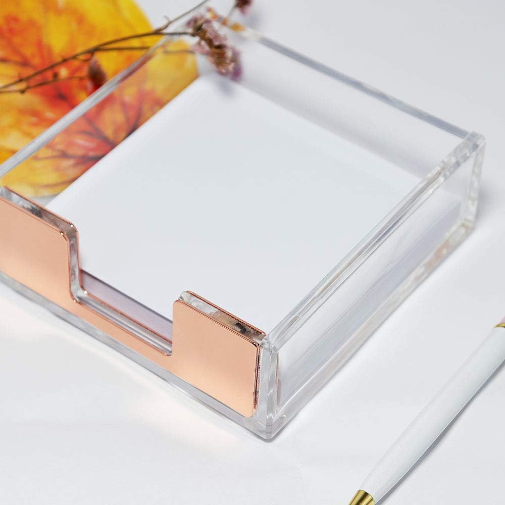MultiBey Gold Sticky Notes Holder Clear Acrylic Memo Pad Dispenser Post it Note Holder Desk Supplies Organizer Accessories for Office Home Schools (Gold)